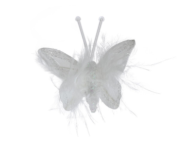 Visuel 1 du produit Papillon blanc en organdi avec paillettes sur clip - 5 x 3,5 cm