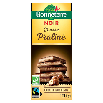 Visuel 1 du produit Chocolat noir fourre praline 100 g BONNETERRE