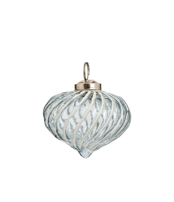 Visuel 1 du produit suspension boule décorative goutte striée mat coloris bleu en verre et métal - Ø 7,5 cm