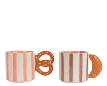 Visuel 1 du produit Mug en dolomite rayé avec anse viennoiserie - 13,6 x 8,8 x 10,2 cm