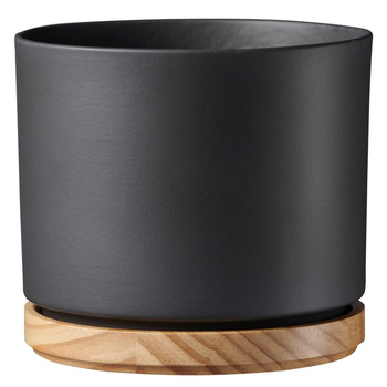 Visuel 1 du produit Cache-pot en bois et céramique gris anthracite Oslo - Ø 22 x H 20 cm