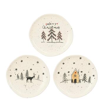 Visuel 1 du produit Assiette à dessert en grès blanc et décor de Noël Mateo