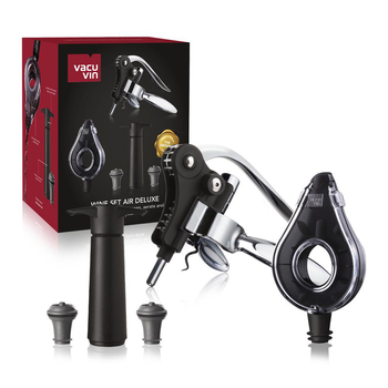 Visuel 1 du produit Coffret à vin air de luxe en inox noir Vacuvin - les 5 pièces