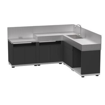 Visuel 1 du produit Cuisine d'angle 5 éléments avec crédence coloris gris et noir en acier électrozingué Le Marquier - 215 x 215 x 115 cm