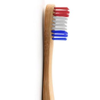 Visuel 1 du produit Brosse à dents pour adulte en bambou souple coloris bleu blanc rouge