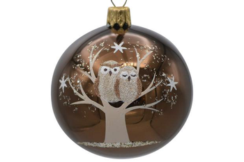 Visuel 1 du produit Boule de Noël brun et vert chouettes en verre - Ø 7 cm