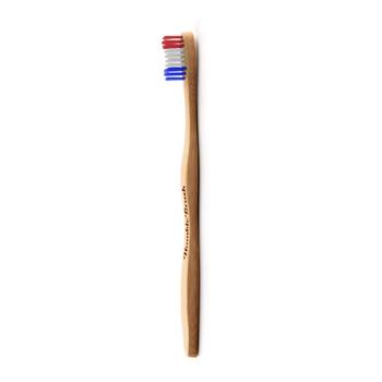 Visuel 1 du produit Brosse à dents pour adulte en bambou souple coloris bleu blanc rouge