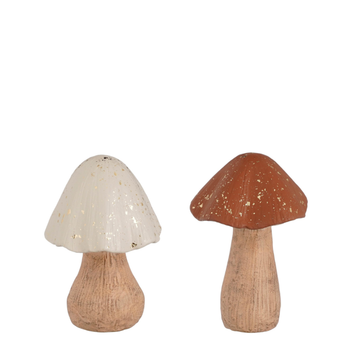 Visuel 1 du produit Champignon décoratif pied bois coloris beige en céramique - 16 x 10,5 x 10 cm