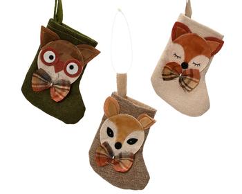 Visuel 1 du produit Mini chaussette de Noël à suspendre avec tête d’animal brun - 10 x 15 cm