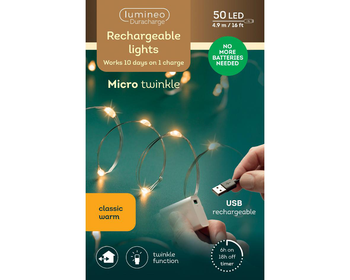 Visuel 1 du produit Guirlande à 50 micro-LED blanc orangé sur câble argent pour extérieur - 4,9 m