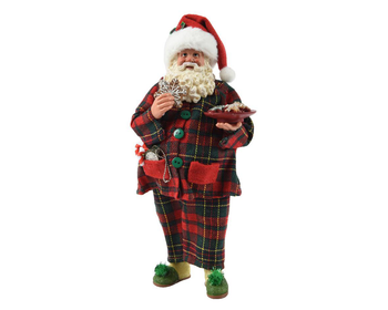 Visuel 1 du produit Père Noël en pyjama écossais rouge polyester - 11 x 15 x 28 cm