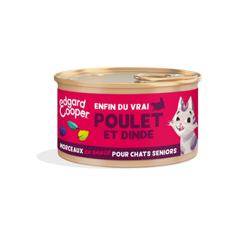 Visuel 1 du produit Pâtée pour chat senior au poulet et à la dinde morceaux en sauce sans céréales Edgard & Cooper - 85 g