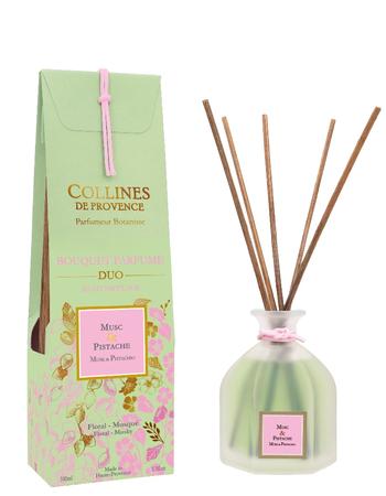 Visuel 1 du produit Bouquet parfumé musc et pistache en flacon de verre Collines de Provence Duos parfumés - 100 ml
