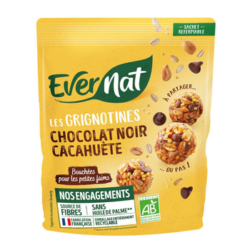 Visuel 1 du produit Encas bio Evernat Les Grignotines chocolat noir cacahuète - 120 g