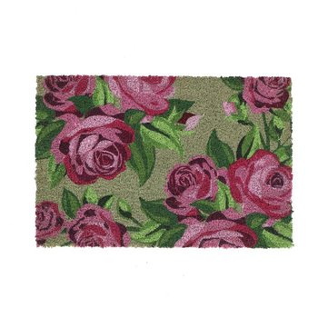 Visuel 1 du produit Paillasson en fibre de coco motif floral rose et vert - 60 x 40 cm
