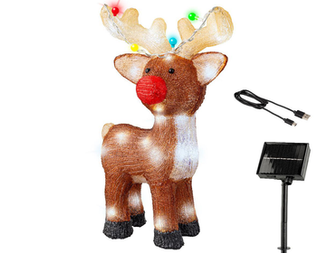 Visuel 1 du produit Renne lumineux solaire en acrylique marron à 48 LED blanc froid pour extérieur - 47 cm