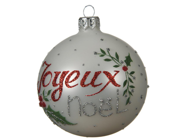 Visuel 1 du produit Boule en verre blanc d’hiver avec inscription Joyeux Noël  - Ø 8 cm