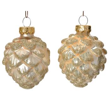 Visuel 1 du produit Boîte de 6 pommes de pin en verre coloris or - Ø 5 x H 7 cm