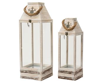Visuel 1 du produit Lanterne en bois blanchi blanc avec motif flocon grand modèle - 24 x 24 x 73,5 cm