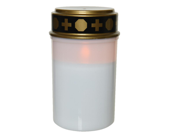 Visuel 1 du produit Bougie tombale blanche en plastique à LED effet flamme pour extérieur Toussaint - Ø 7,5 x H 12,5 cm