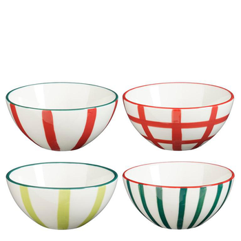 Visuel 1 du produit Coupelle en céramique blanche à rayures colorées Noël - Ø 9,5 x 4,5 cm