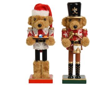 Visuel 1 du produit Casse-noisette ours en bois de pin brun, rouge et noir - 7,5 x 6,5 x 25 cm