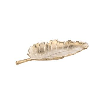 Visuel 1 du produit Plateau forme feuille XL en aluminium doré - 40 x 19 x 6 cm