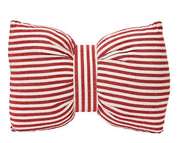 Visuel 1 du produit Coussin en polyester forme nœud rayé rouge et blanc - 60 x 40 cm