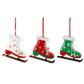 Visuel 1 du produit Décoration à suspendre patin à glace en métal couleur de Noël - 10 x 8,5 cm