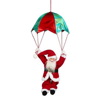 Visuel 1 du produit Père Noël dansant et musical avec parachute vert et rouge - 35 x 35 x 66 cm