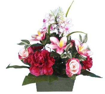 Visuel 1 du produit Jardinière de fleurs artificielles Lupins Pivoine Rosette et Orchidées Riviera