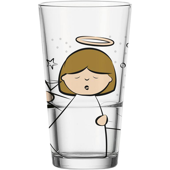 Visuel 1 du produit Verre transparent long drink gravé avec motif ange coloré 330 ml - Ø 7,8 x H 14 cm