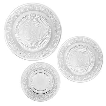 Visuel 1 du produit Coffret de 18 assiettes en verre transparent Nostalgie - Ø 25,5/19,5/14,5 cm