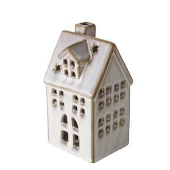 Visuel 1 du produit Maison décorative LED en porcelaine beige Hildur - 7,5 x 6,8 x 13,6 cm