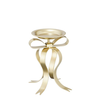 Visuel 1 du produit Bougeoir coloris or champagne avec pieds forme ruban noué - 17 x 14 x 20 cm