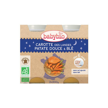 Visuel 1 du produit Pots de carotte patate douce et blé bonne nuit Babybio 2 x 200 g