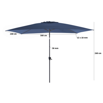 Visuel 1 du produit Parasol gris et bleu à manivelle inclinable Proloisirs - 3 x 2 m
