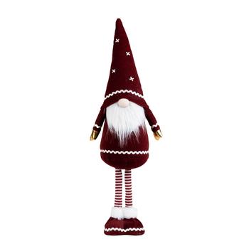 Visuel 1 du produit Peluche décorative de Noël gnome debout avec moufles en polyester coloris bordeaux et or - petit modèle H 64 cm