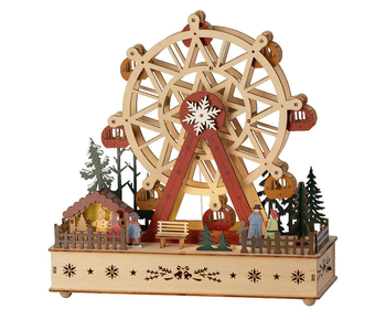 Visuel 1 du produit Village animé lumineux en contreplaqué avec grande roue à 7 LED blanc chaud Dicken’s - 12 x 28 x 28 cm