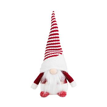 Visuel 1 du produit Peluche décorative de Noël gnome assis bonnet rayé en polyester coloris rouge et blanc - H 44 cm