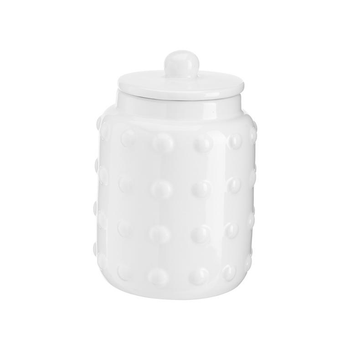 Visuel 1 du produit Boîte décorative en grès blanc à relief grand modèle - Ø 14 x H 19 cm