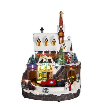 Visuel 1 du produit Décoration lumineuse pour village de Noël gare coloris multicolore à piles Luville - L 23,5 x H 32,5 cm