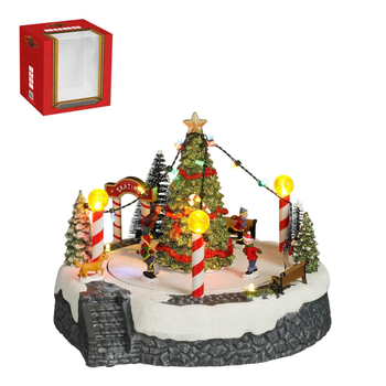 Visuel 1 du produit Scène avec grand sapin de Noël lumineux sur piles - 22 x 18,5 cm