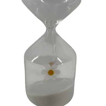 Visuel 1 du produit Sablier en verre transparent avec décor fleur jaune Marguerite - Ø 9,5 x H 25,5 cm