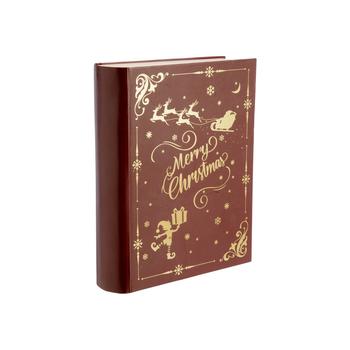 Visuel 1 du produit Boîte cadeau forme livre en carton bordeaux et or grand modèle - 21,5 x 6,6 x 28 cm