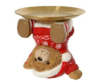 Visuel 1 du produit Plateau magnétique ourson en polyrésine rouge et or - Ø 20 x H 8,5 cm