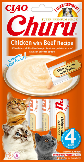 Visuel 1 du produit Friandise en crème pour chat poulet et bœuf Inaba Ciao Churu - 4 x 14 g