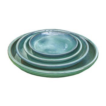 Visuel 1 du produit Soucoupe en terre cuite émaillée vert amande Poterie du Bousquet Costa - Ø 24 x H 3 cm