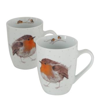Visuel 1 du produit Mug en porcelaine blanche avec rouge gorge Robin - 330 ml