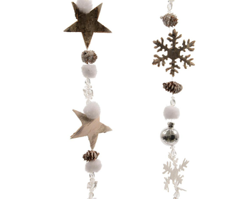 Visuel 1 du produit Guirlande de pommes de pin, perles et éléments en bois avec paillettes - 5 x 5 x 105 cm